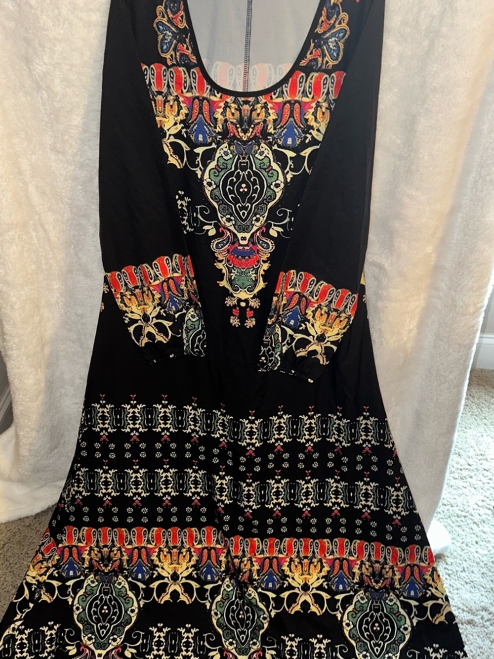 Black Maxi Dress with Multicolor Boho Print